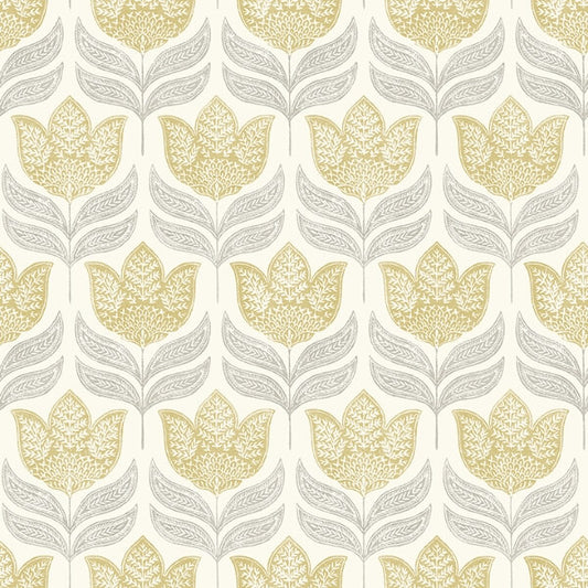 Cathal Mustard Tulip Block Print Wallpaper