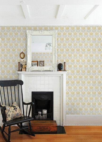 Cathal Mustard Tulip Block Print Wallpaper