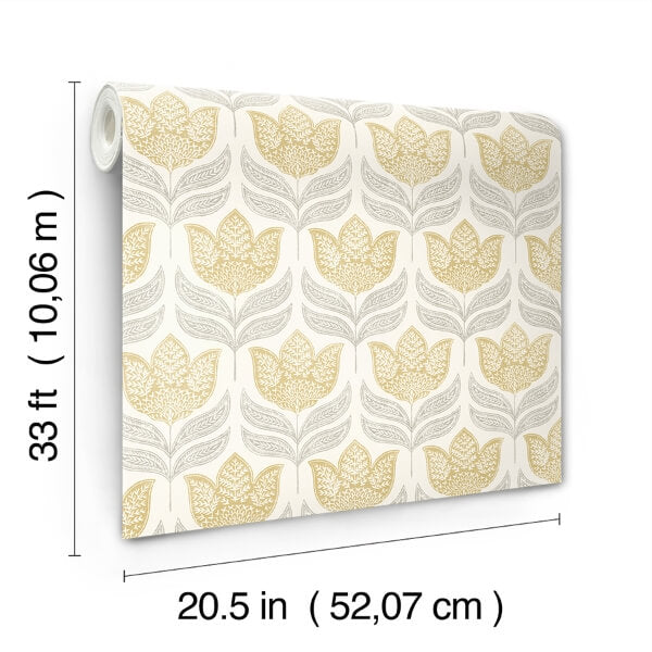 Cathal Mustard Tulip Block Print Wallpaper