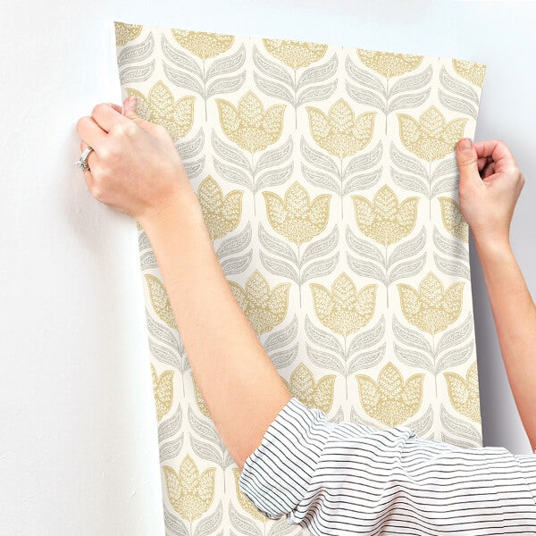 Cathal Mustard Tulip Block Print Wallpaper