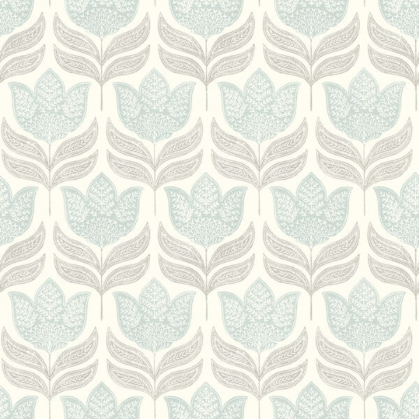 Cathal Aqua Tulip Block Print Wallpaper