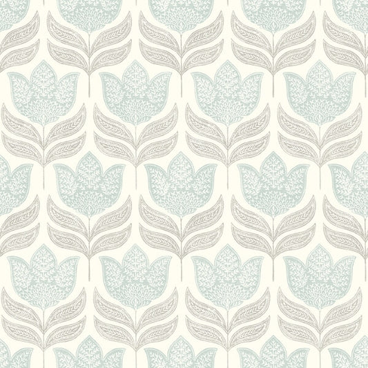 Cathal Aqua Tulip Block Print Wallpaper