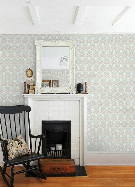 Cathal Aqua Tulip Block Print Wallpaper