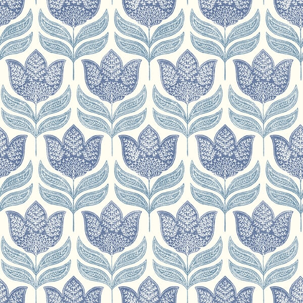 Cathal Blue Tulip Block Print Wallpaper
