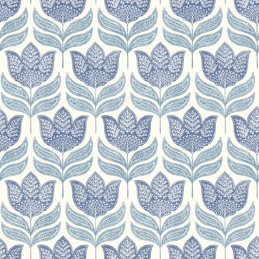 Cathal Blue Tulip Block Print Wallpaper