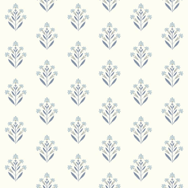 Kova Blue Floral Crest Wallpaper
