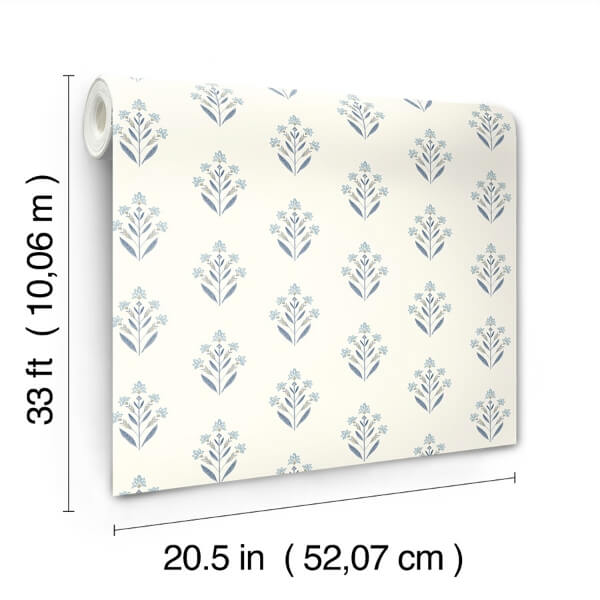 Kova Blue Floral Crest Wallpaper