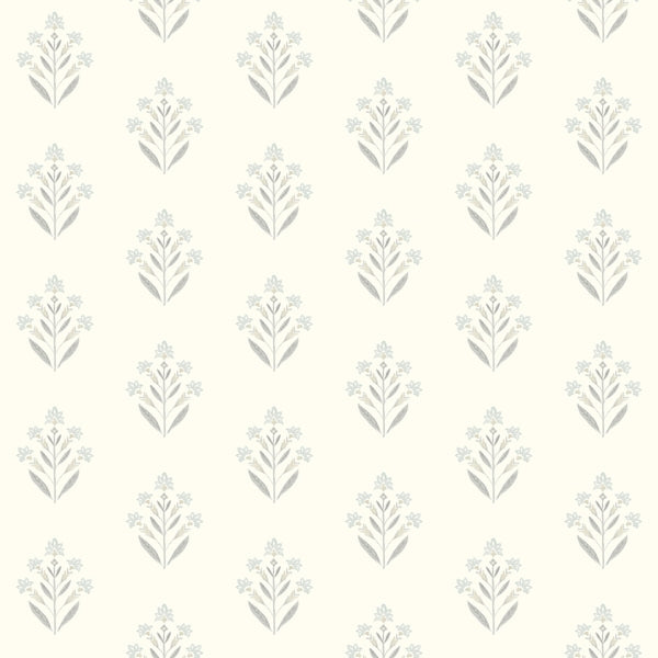 Kova Light Blue Floral Crest Wallpaper