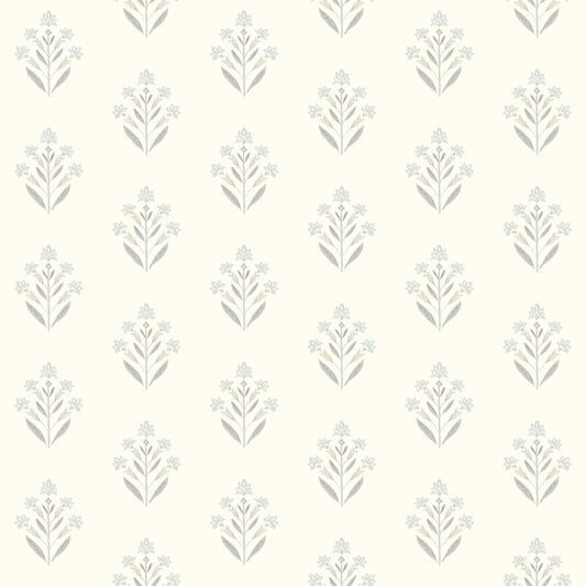 Kova Light Blue Floral Crest Wallpaper
