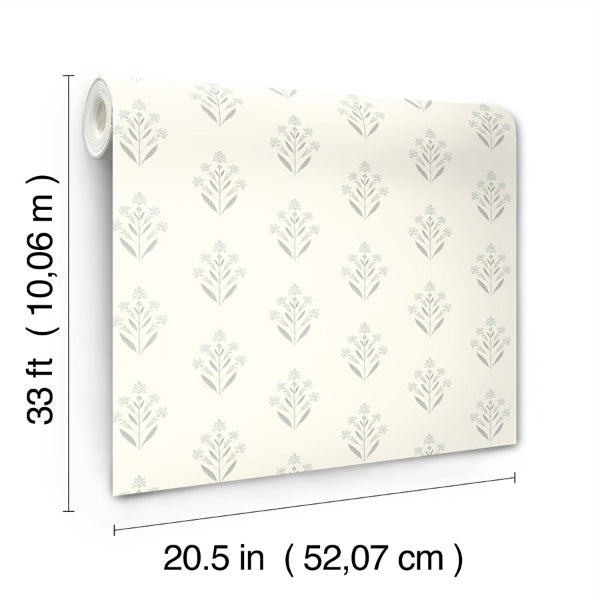 Kova Light Blue Floral Crest Wallpaper