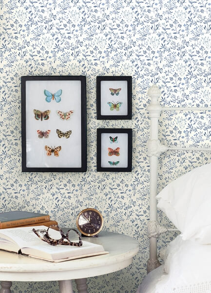 Tarragon Blue Dainty Meadow Wallpaper