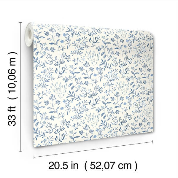 Tarragon Blue Dainty Meadow Wallpaper