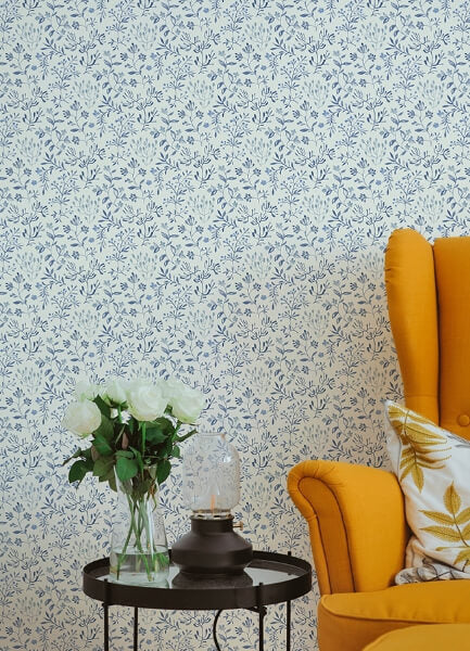 Tarragon Blue Dainty Meadow Wallpaper