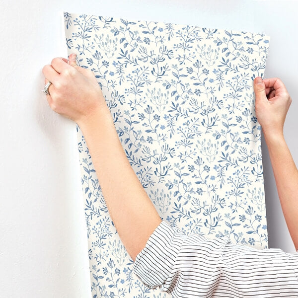Tarragon Blue Dainty Meadow Wallpaper