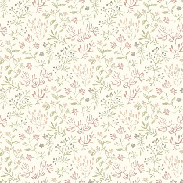 Tarragon Blush Dainty Meadow Wallpaper