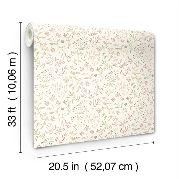 Tarragon Blush Dainty Meadow Wallpaper