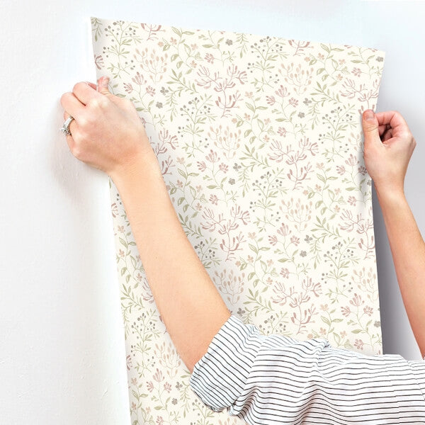 Tarragon Blush Dainty Meadow Wallpaper
