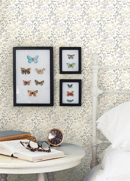 Tarragon Grey Dainty Meadow Wallpaper
