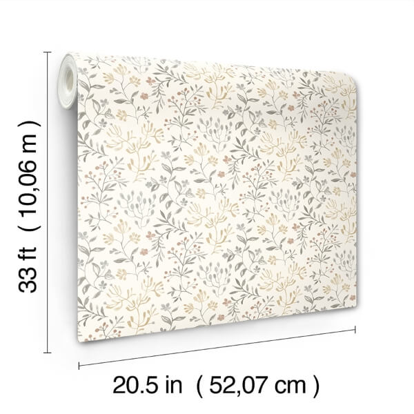 Tarragon Grey Dainty Meadow Wallpaper