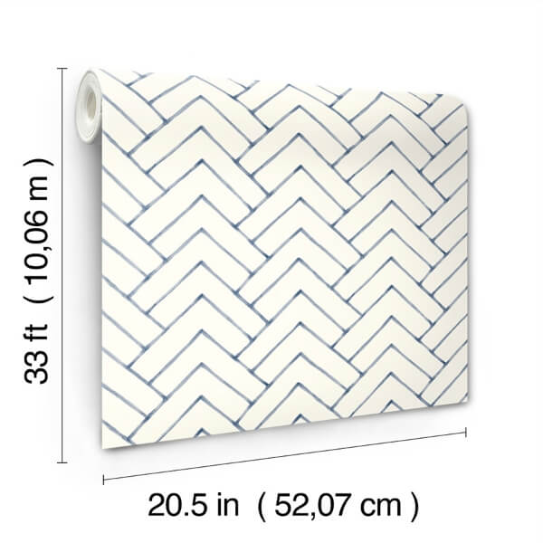 Oswin Navy Tiered Herringbone Wallpaper