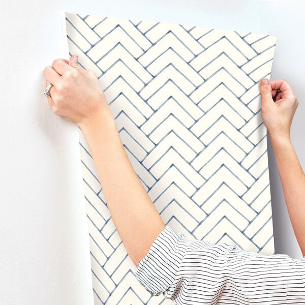Oswin Navy Tiered Herringbone Wallpaper