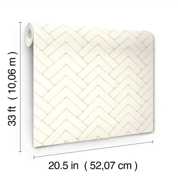 Oswin Light Yellow Tiered Herringbone Wallpaper