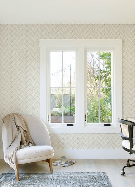 Oswin Light Yellow Tiered Herringbone Wallpaper