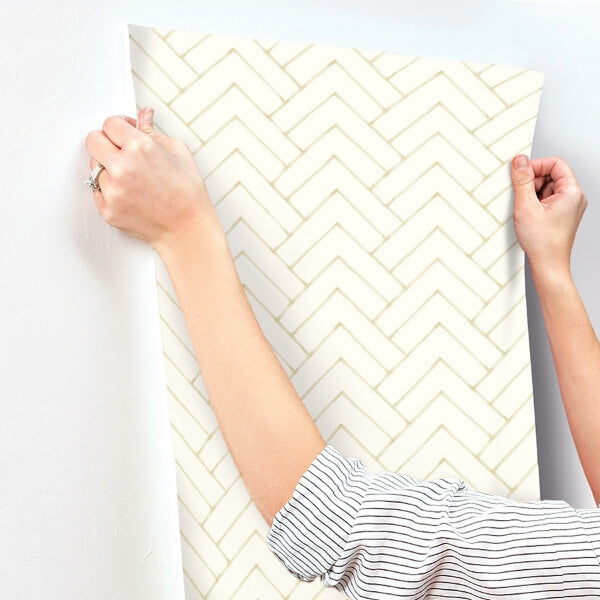 Oswin Light Yellow Tiered Herringbone Wallpaper