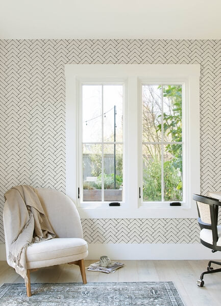 Oswin Black Tiered Herringbone Wallpaper