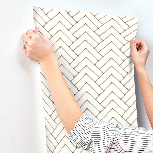 Oswin Black Tiered Herringbone Wallpaper