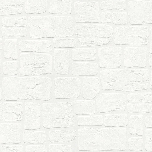 Gaffrey White Stone Paintable Wallpaper