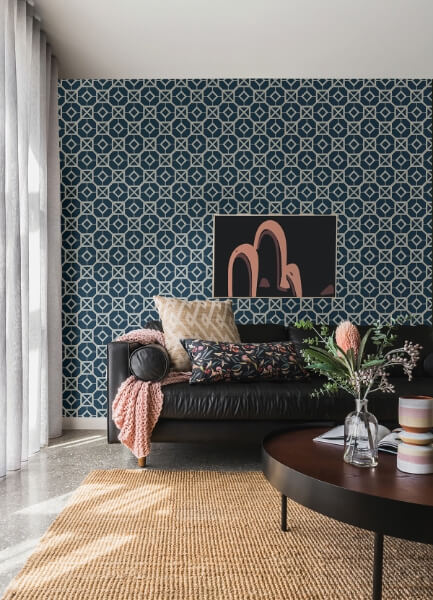 Livia Dark Blue Trellis Wallpaper