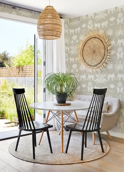 Bazaar Light Grey Elephant Oasis Wallpaper