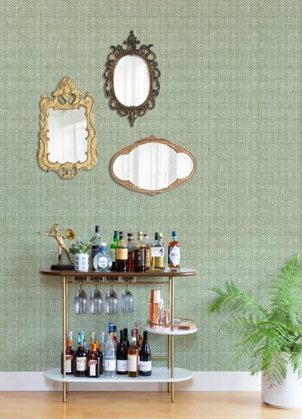 Zia Green Basketweave Wallpaper