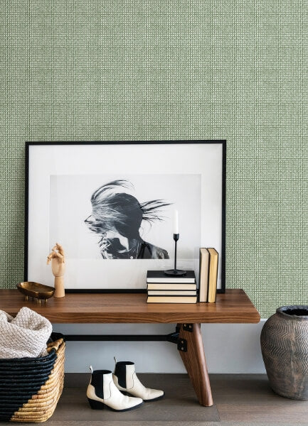 Zia Green Basketweave Wallpaper