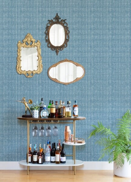 Zia Blue Basketweave Wallpaper