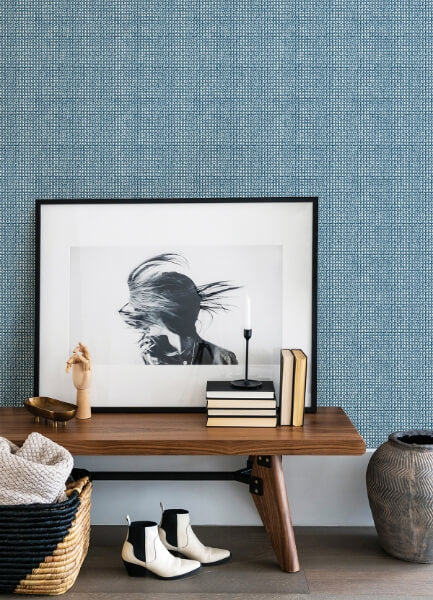 Zia Blue Basketweave Wallpaper