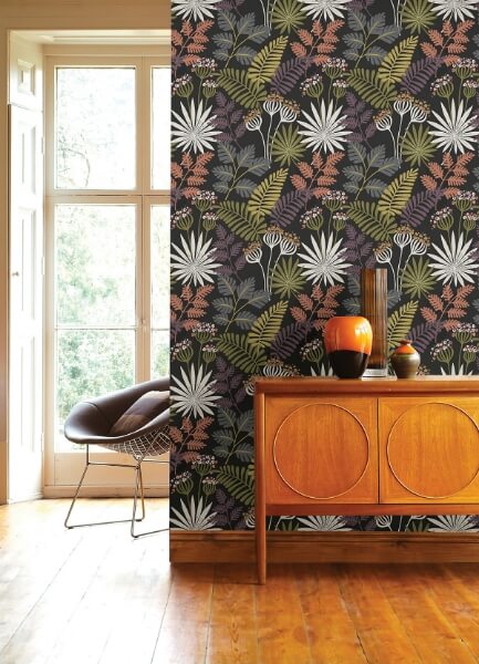 Praslin Black Botanical Wallpaper