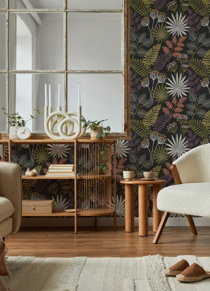 Praslin Black Botanical Wallpaper