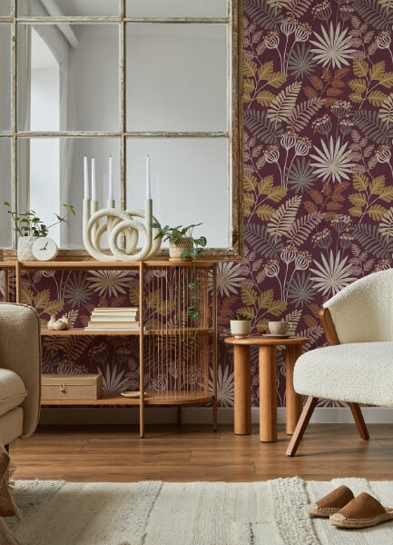Praslin Merlot Botanical Wallpaper
