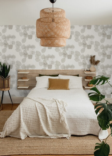Aida Light Grey Potted Plant Wallpaper