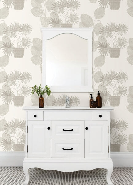 Aida Light Grey Potted Plant Wallpaper
