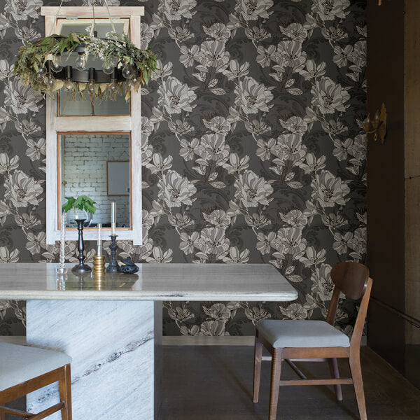 Selene Silver Mucha Floral Wallpaper