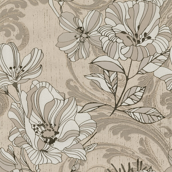 Selene Gold Mucha Floral Wallpaper