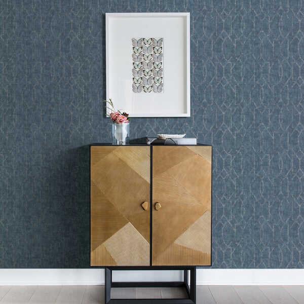 Ziva Blue Trellis Wallpaper