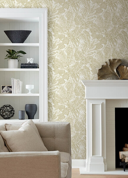 Brentwood Yellow Palm Leaves Wallpaper