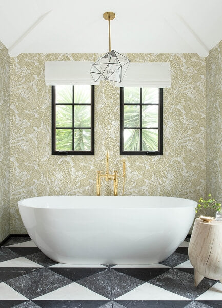 Brentwood Yellow Palm Leaves Wallpaper