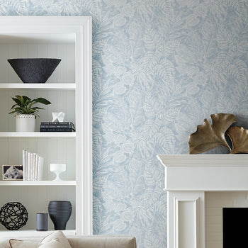 BRENTWOOD SKY BLUE PALM LEAVES WALLPAPER
