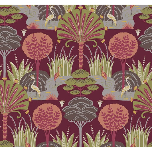 Mandeville Raspberry Tropical Paradise Wallpaper