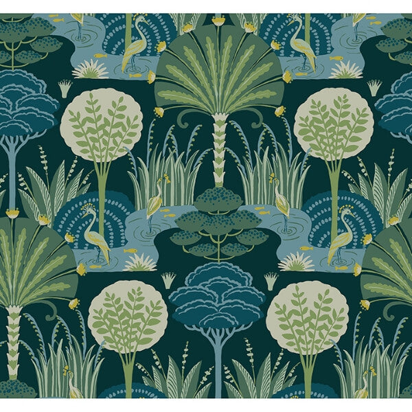 Mandeville Teal Tropical Paradise Wallpaper